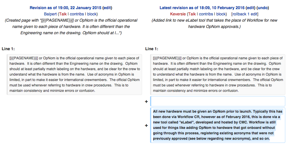 View difference between two revisions of a page